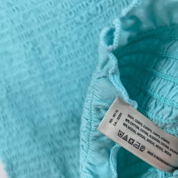 Anthropologie Floreat Smocked Ruffle Cropped Tank Top Light Blue Womens Large - Picture 5 of 5